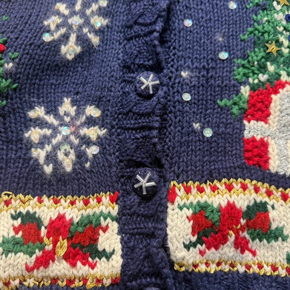 Vintage Casual Corner Blue  Holiday Christmas‎ Cardigan Sweater Large Knit - Picture 10 of 16